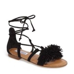 Steve Madden Swizzle Black Suede Leather Lace-Up Sandals BNIB New